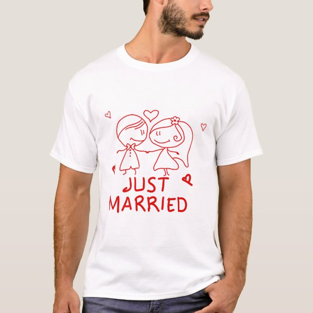 Just Married - Cute Couple Sketch Design T-Shirt (Front)