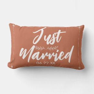 Just Married Date Wedding Gift Cute Lumbar Pillow