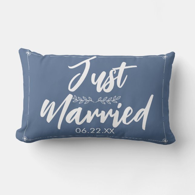 Just Married Date Wedding Gift Cute Lumbar Pillow (Front)