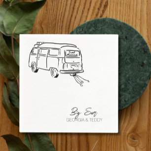 Just married Doodle Car Wedding cocktail napkin