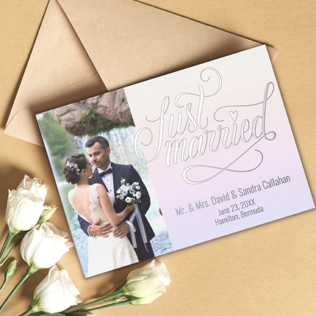 Just Married Elegant Announcement Photo Card (Creator Uploaded)