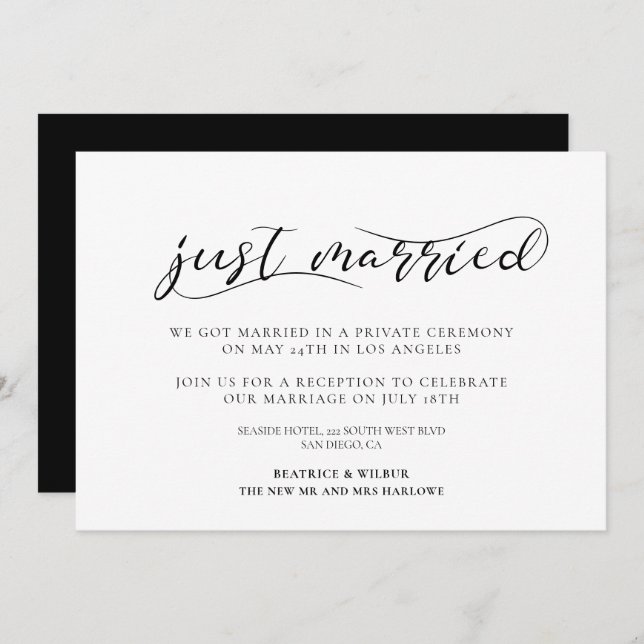 Just married Elegant calligraphy announcement (Front/Back)