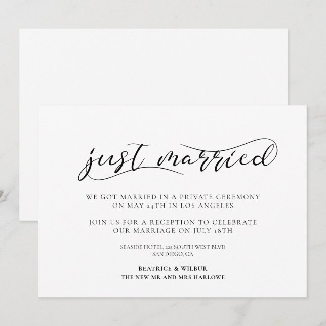 Just married Elegant calligraphy announcement (Front/Back)