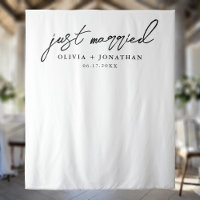 Just Married Elegant Calligraphy Wedding Backdrop