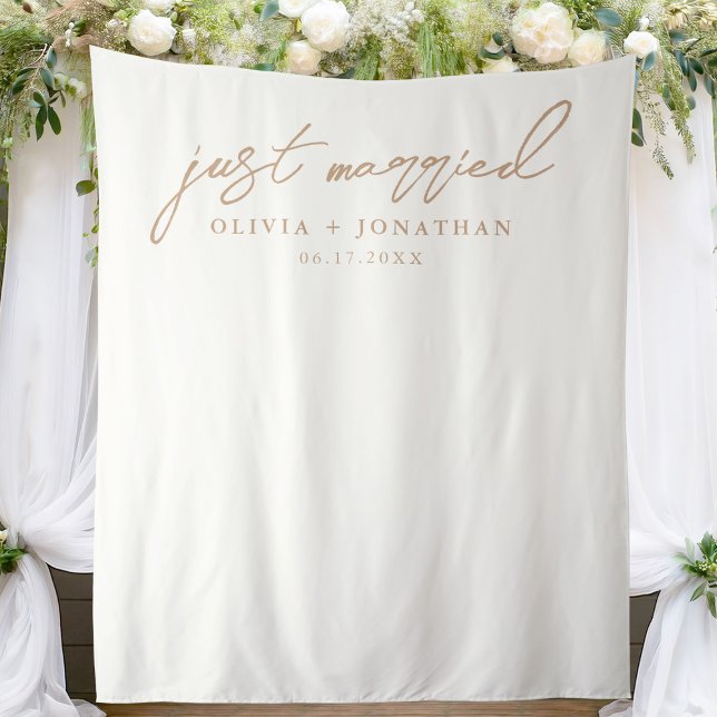 Just Married Elegant Calligraphy Wedding Backdrop Tapestry (Creator Uploaded)