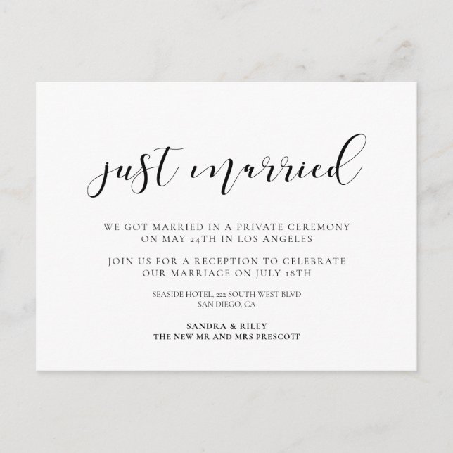 Just married Elegant design announcement Postcard (Front)