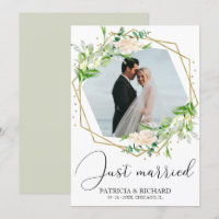 Just Married Elegant Greenery Eloped Announcement