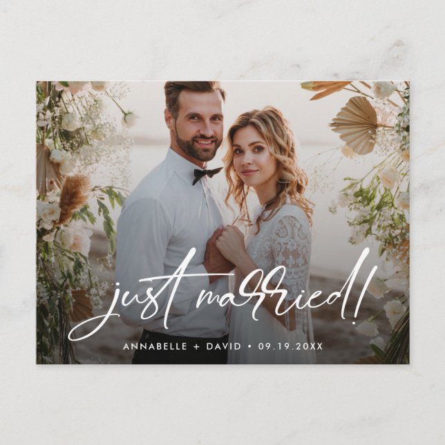 Just Married Elegant Photo Wedding Postcard (Front)