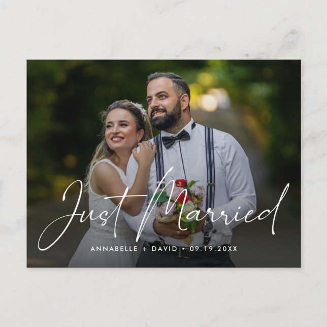 Just Married Elegant Photo Wedding Postcard (Front)