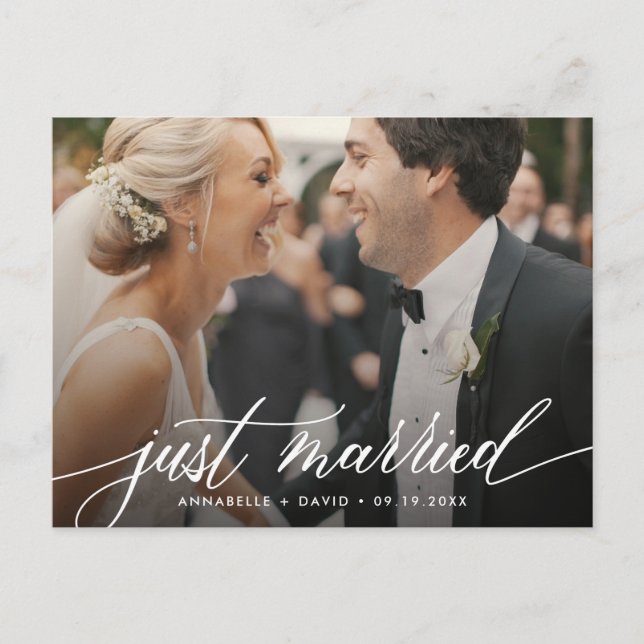 Just Married Elegant Photo Wedding Postcard (Front)