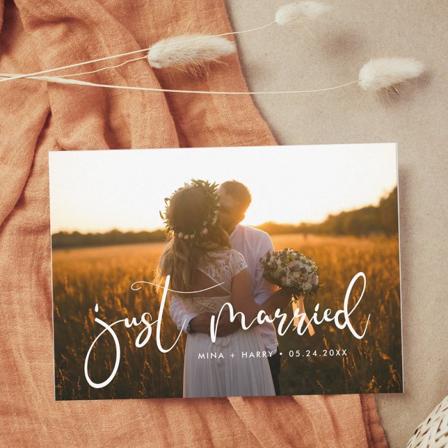 Just married Elegant romantic wedding photo card (Creator Uploaded)