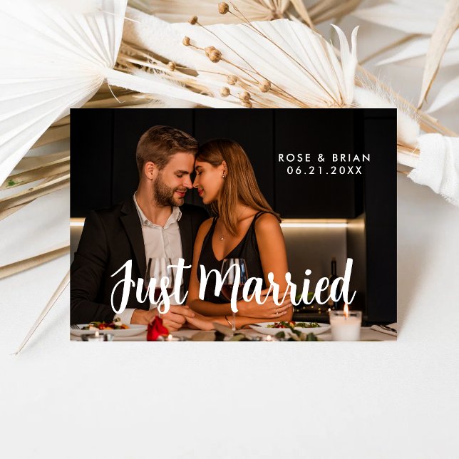 Just Married Elegant Romantic Wedding Photo Card (Creator Uploaded)