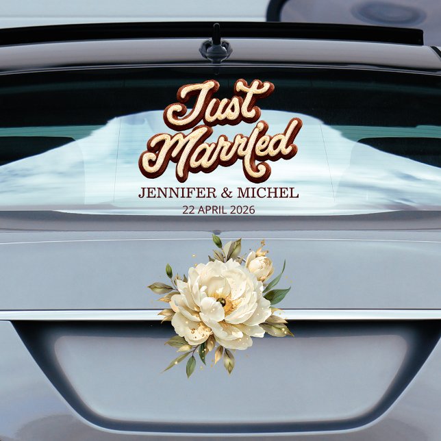 Just Married  elegant script wedding car (Creator Uploaded)