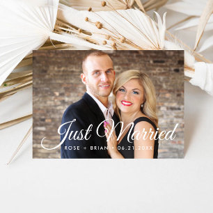 Just Married Elegant Script Wedding Custom Photo Announcement
