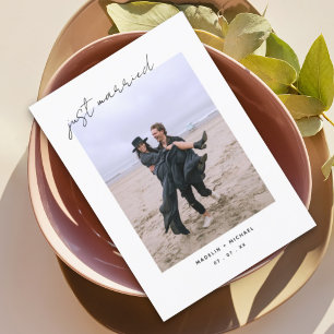 Just Married Elegant Simple Wedding Photo Card