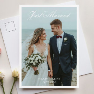 Just Married Elegant Wedding Photo Announcement Postcard