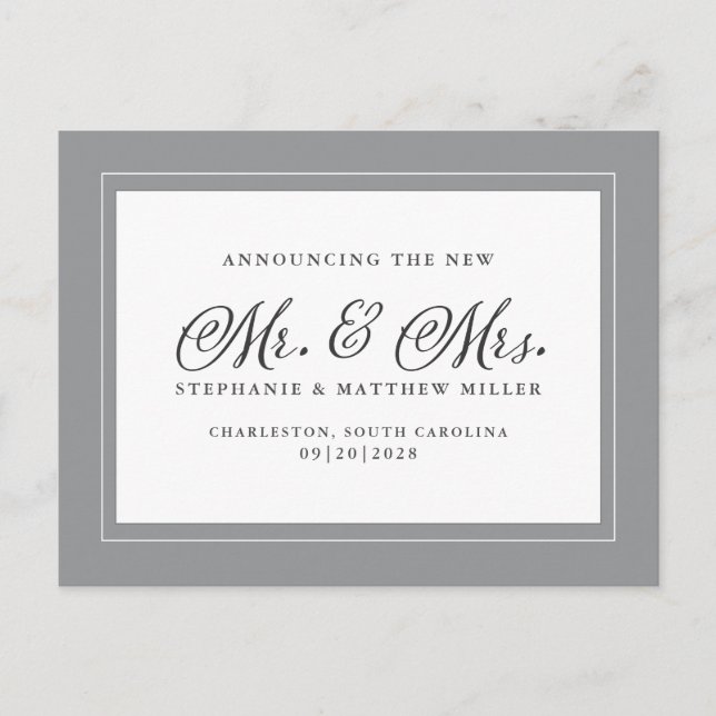 Just Married Elopement Ultimate Grey Chic Elegant Invitation Postcard (Front)