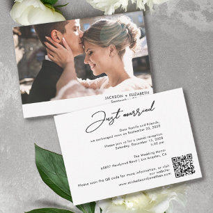 Just married elopement wedding photo qr code card