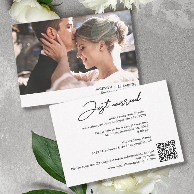 Just married elopement wedding photo qr code card (Creator Uploaded)