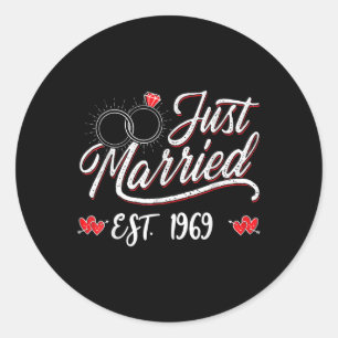 Just Married Est 1969 Husband Wife 56th Wedding An Classic Round Sticker