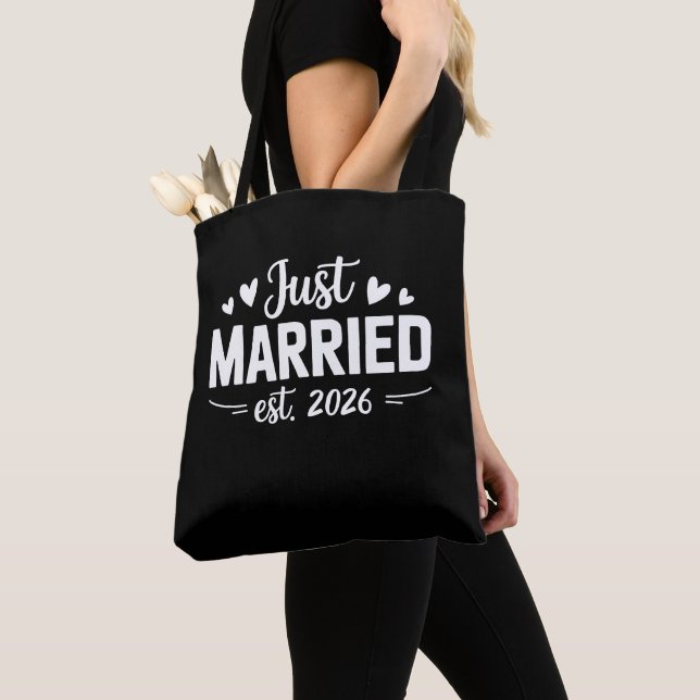 Just Married Est 2026 Wedding Party Wife Husband Tote Bag (Close Up)