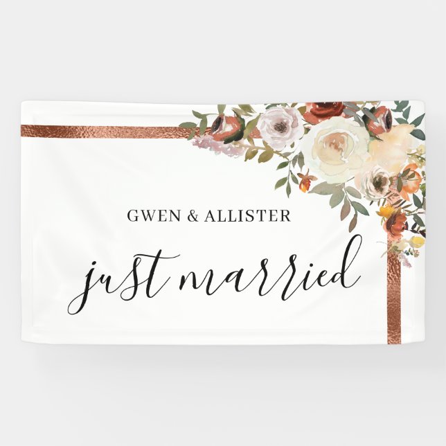 Just Married Fall Wedding Car Decoration Banner (Horizontal)