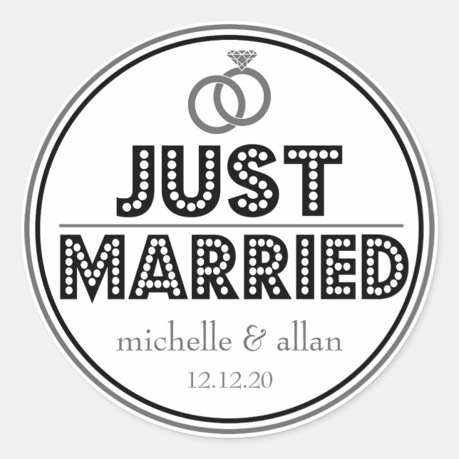 Just Married Favour Stickers (Black / Grey) (Front)