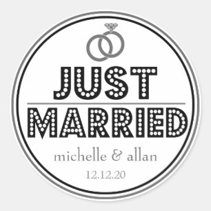 Just Married Favour Stickers (Black / Grey)