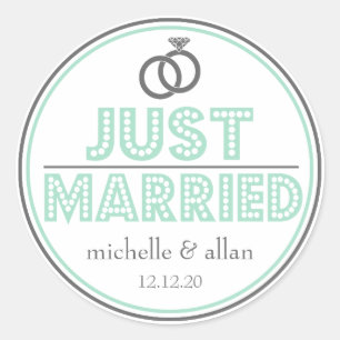 Just Married Favour Stickers (Mint Green / Grey)