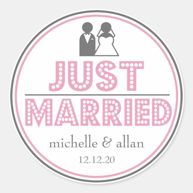 Just Married Favour Stickers (Pink / Grey) (Front)