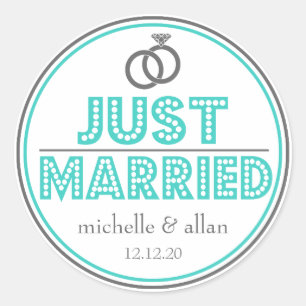 Just Married Favour Stickers (Teal / Grey)
