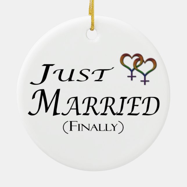Just Married (Finally) Lesbian Pride Ceramic Tree Decoration (Back)