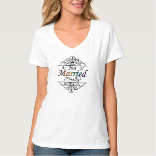Just Married (Finally) Lesbian Pride Typography T-Shirt