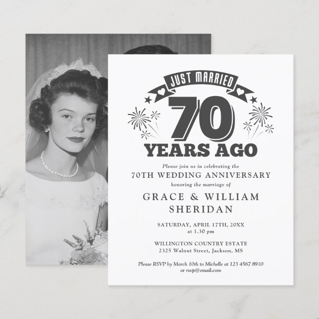 Just Married Forever 70th Anniversary Photo Invite (Front/Back)