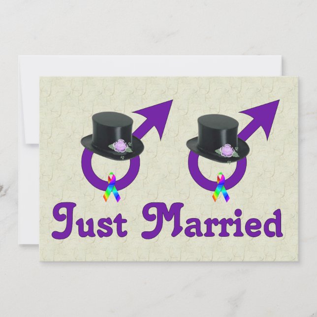 Just Married Formal Gay Male Invitation (Front)