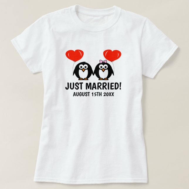 Just married funny cartoon t shirt for newly weds (Design Front)