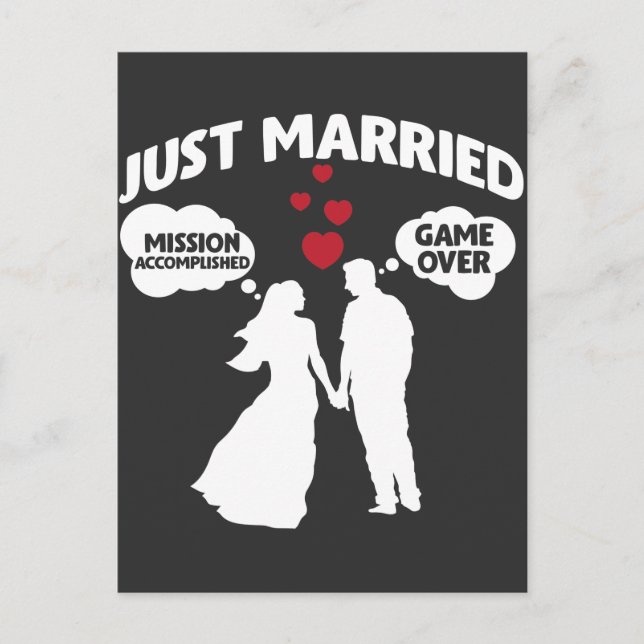 Just Married Game Over Husband and Wife Sarcasm Postcard (Front)