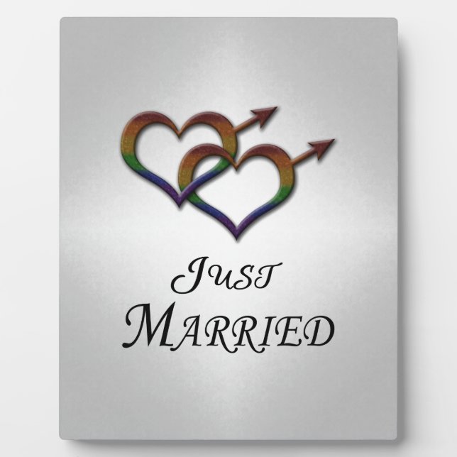 Just Married Gay Pride Interlinking Gender Symbols Plaque (Front)