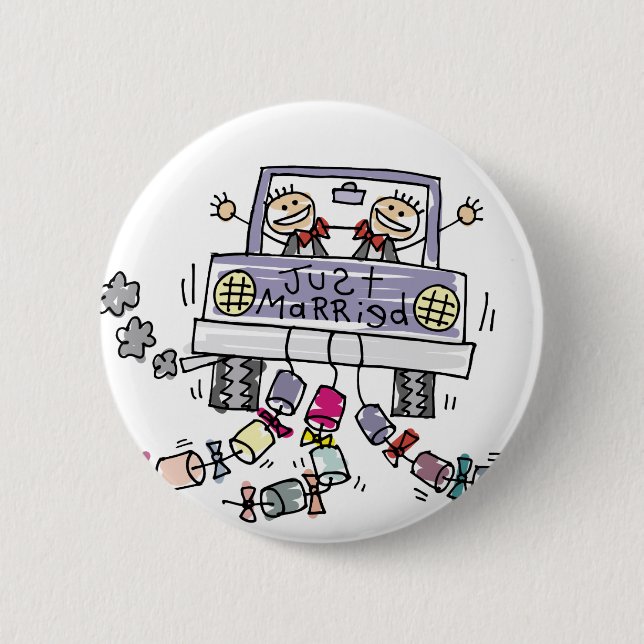 Just Married Gay Wedding Favours 6 Cm Round Badge (Front)