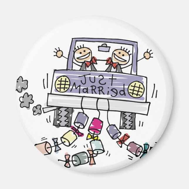 Just Married Gay Wedding Favours Magnet (Front)