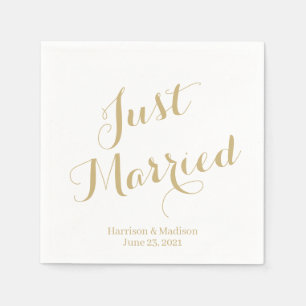 Just married gold custom script elegant Wedding Napkin