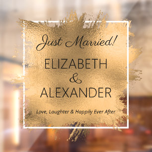 Just Married! Gold Faux Foil Window Cling