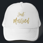 Just Married Gold Foil and White Trucker Hat<br><div class="desc">Just Married Gold Foil and White Trucker Hat for Her.</div>
