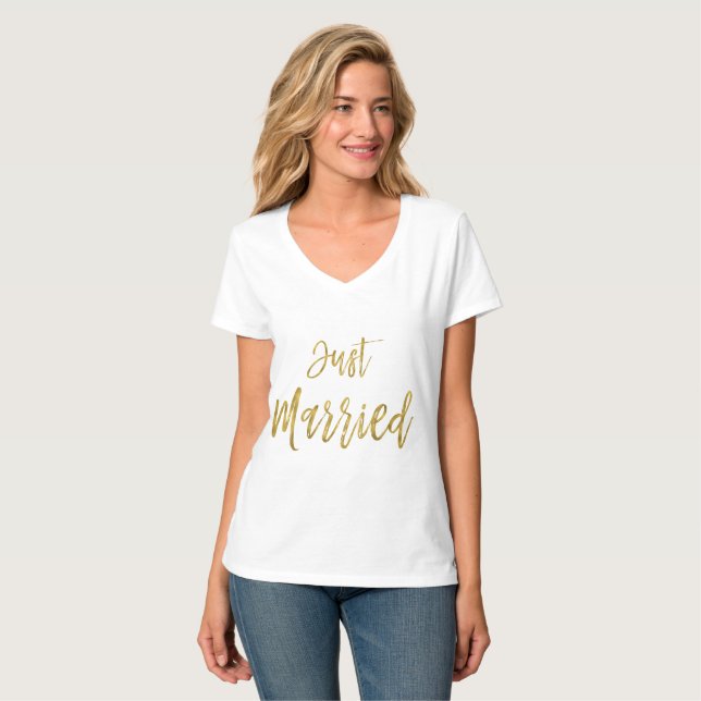 Just Married Gold Foil Typography Shirt (Front Full)