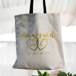 Just Married Gold Heart Monogram Wedding Tote Bag<br><div class="desc">Featuring fancy faux gold foil,  this Hashtag Married tote can be personalised with your initials in the entwined hearts and add your wedding date. A useful wedding favour gift that's bang on trend.</div>