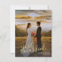 Just Married Gold Script Overlay Photo Wedding