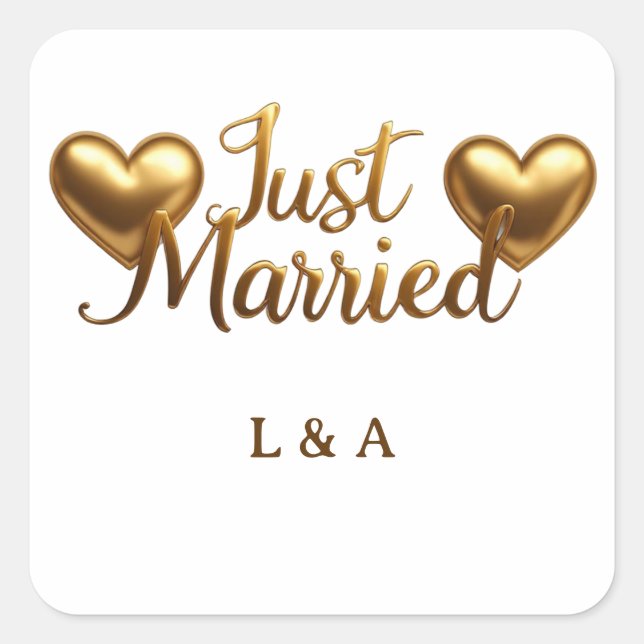 Just Married Gold Script Wedding Celebration Sign  Square Sticker (Front)