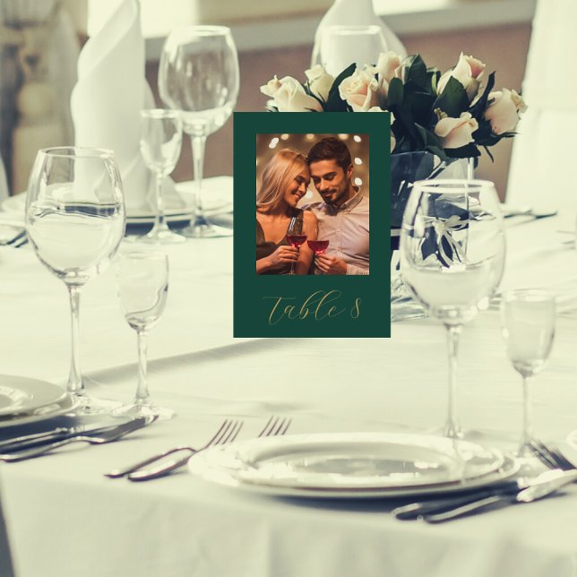 Just Married Green And Gold Photo Wedding Table Number (In Situ)