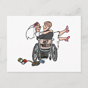 Just Married (Groom Wheelchair) Announcement Postcard