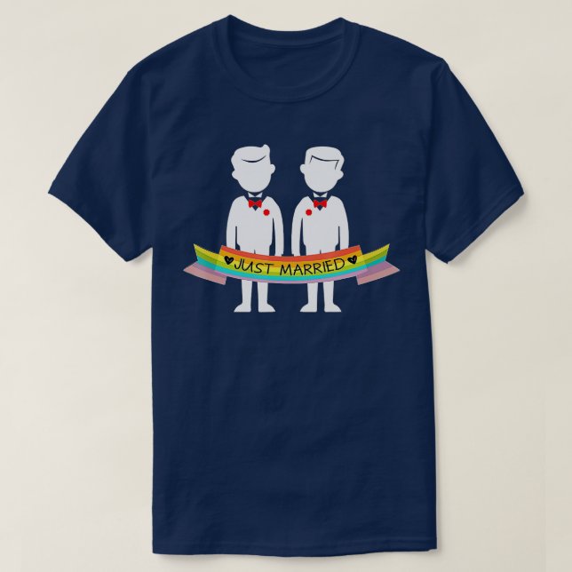 Just Married Grooms Rainbow Gay Honeymoon  T-Shirt (Design Front)
